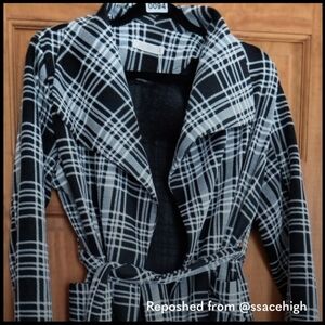 Gorgeous Black and White Plaid Wrap Trench Coat